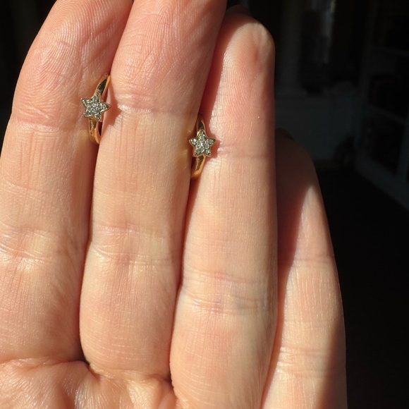 14k Yellow Gold and Diamond Star Huggies - SOLD AS A PAIR - Picture 3 of 8